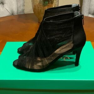 J.Renee Black Mesh Peep-Toe Heeled Boots (NIB)